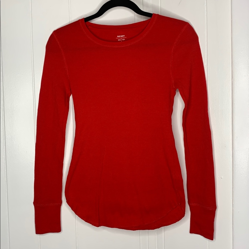 Red Thermal Knit Long Sleeve Top